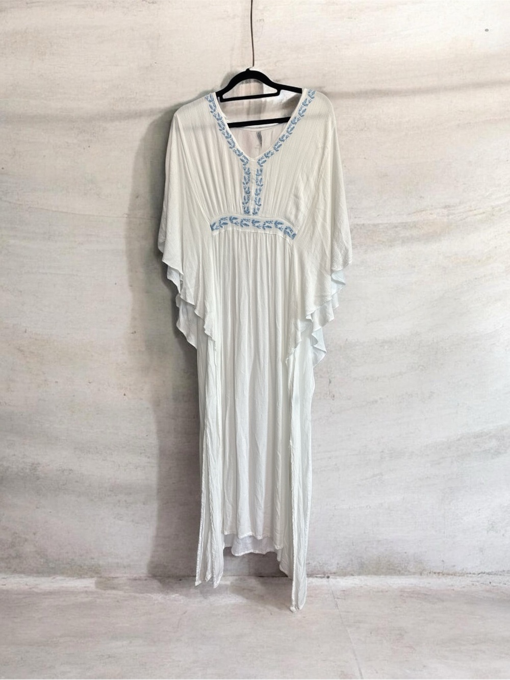 White Embroidered V-Neck Maxi Dress/caftan